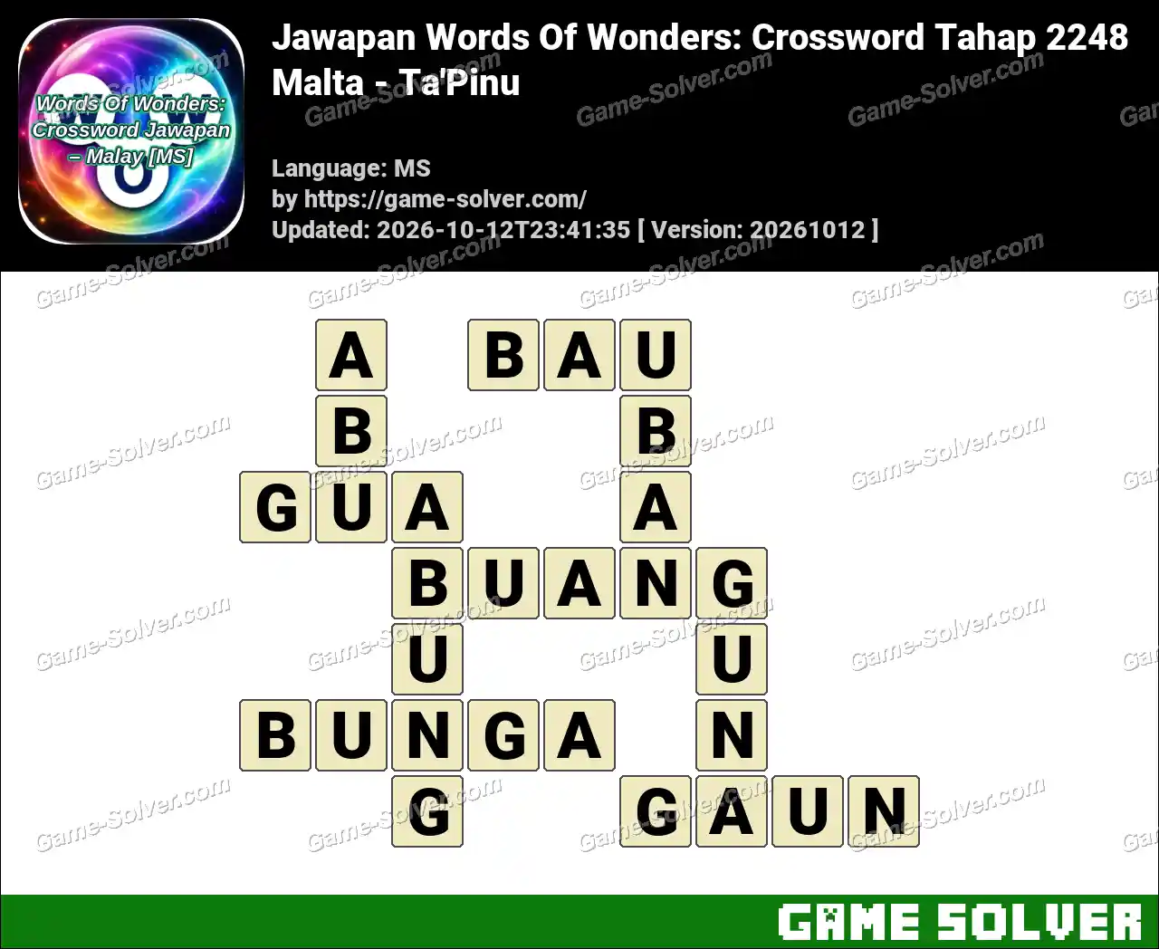 Jawapan Words Of Wonders: Crossword Tahap 2248 – Malta – Ta’Pinu